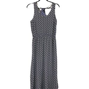 BANANA REPUBLIC SIZE 2 NAVY WHITE MAXI LONG DRESS GEOMETRIC SPRING SUMMER GUC